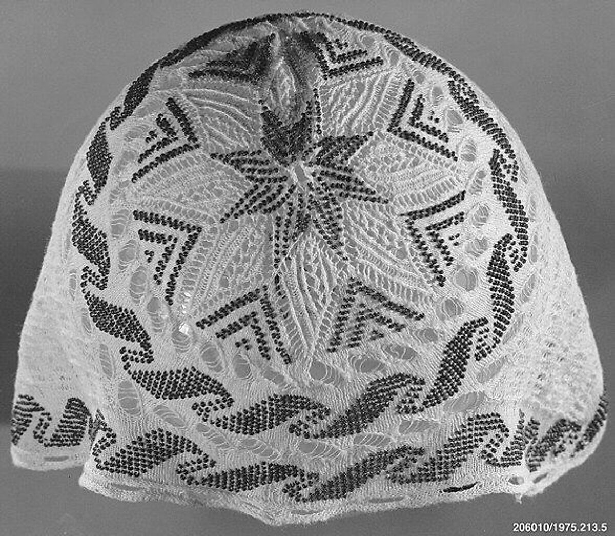 Christening cap, cotton, glass beads, European