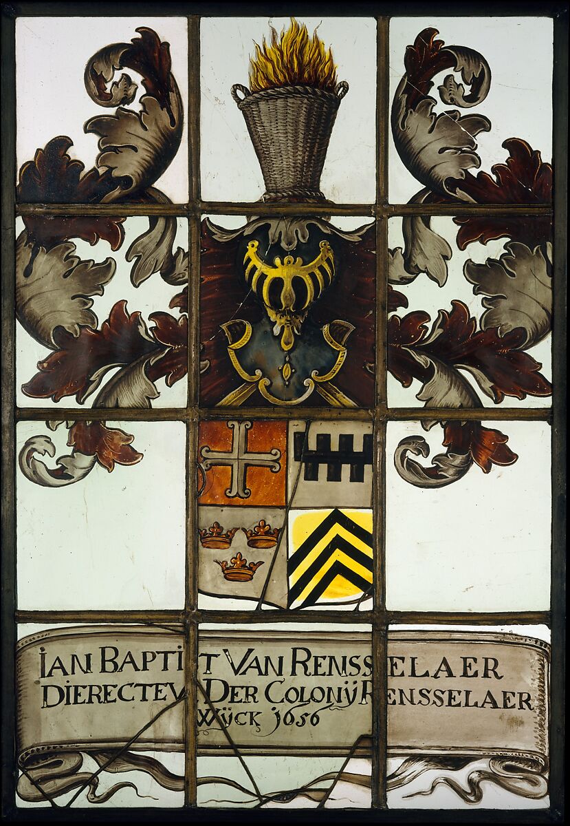 Stained-glass window, Evert Duyckinck (ca. 1620–ca. 1700), Painted leaded glass, American 