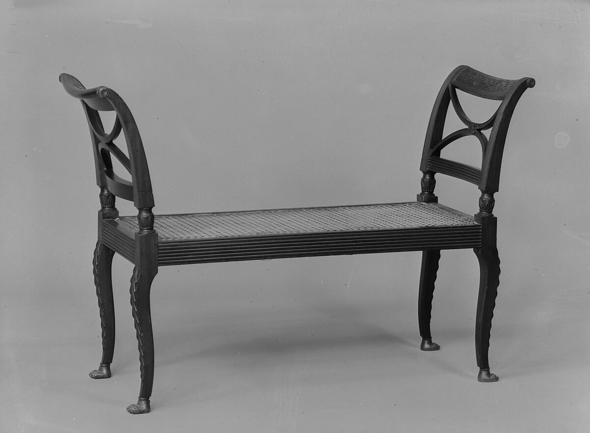 Window Seat, Attributed to the Workshop of Duncan Phyfe (American (born Scotland), near Lock Fannich, Ross-Shire, Scotland 1768/1770–1854 New York), Mahogany, gilt brass, maple, American 