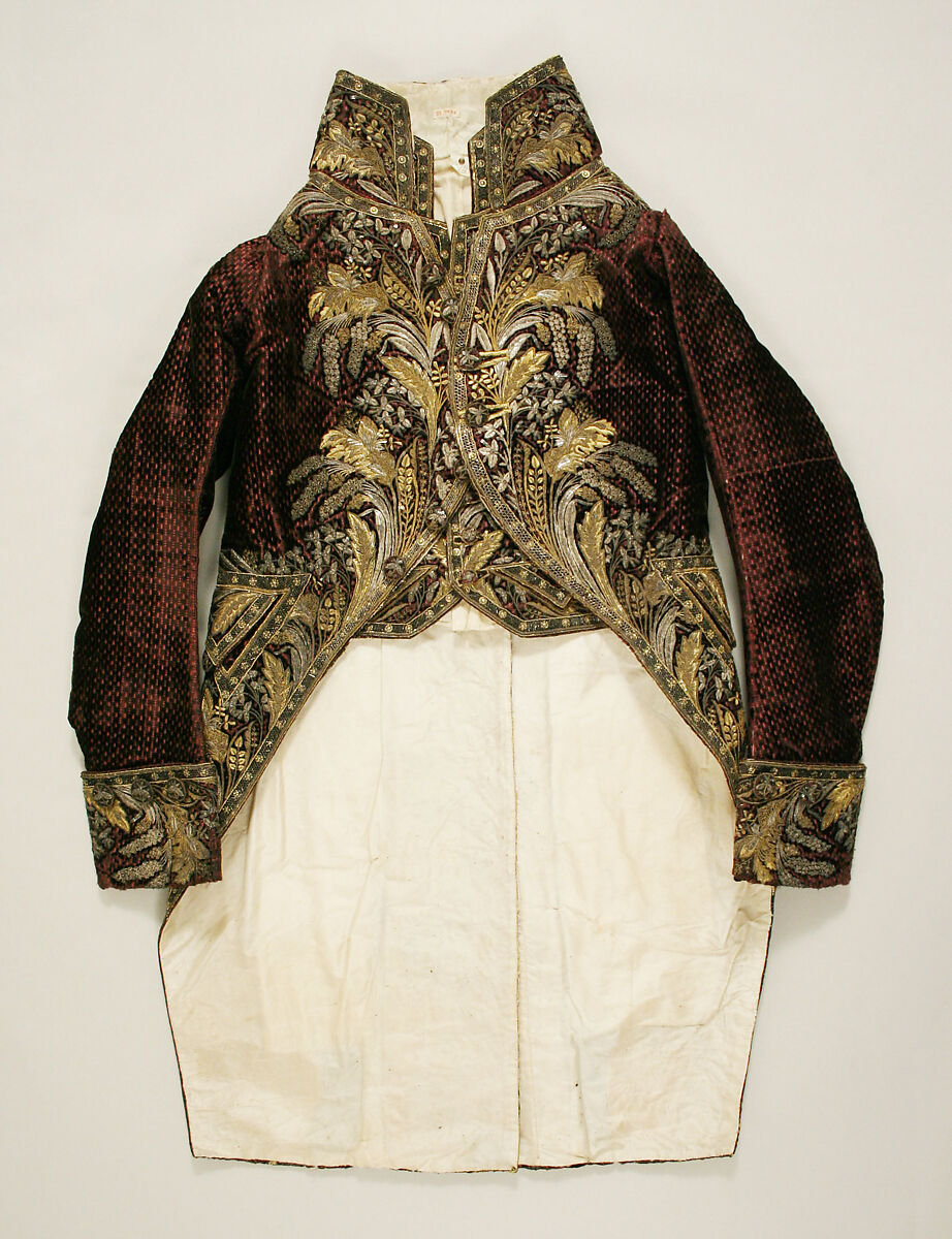 Court ensemble, silk, metallic thread, French 