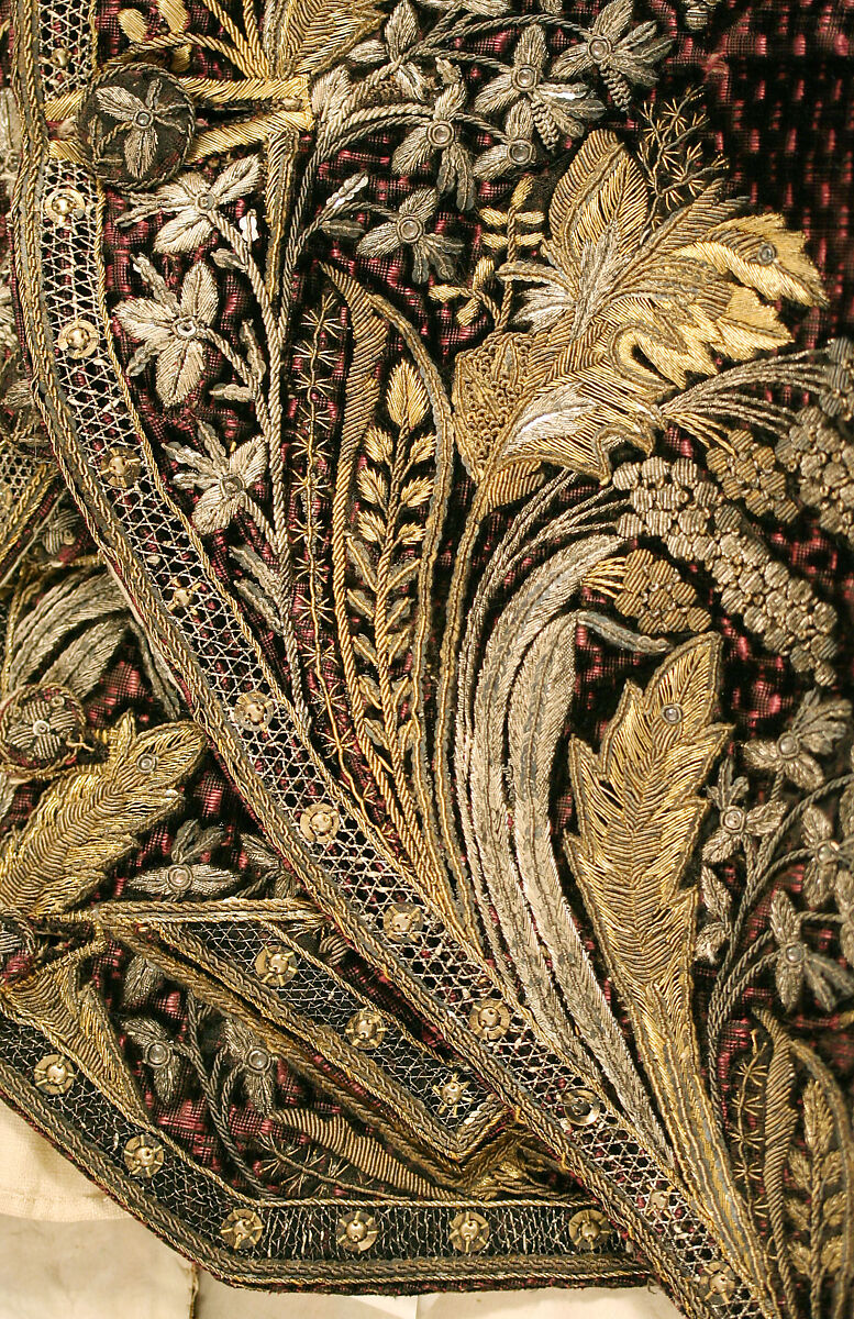 Court ensemble, silk, metallic thread, French