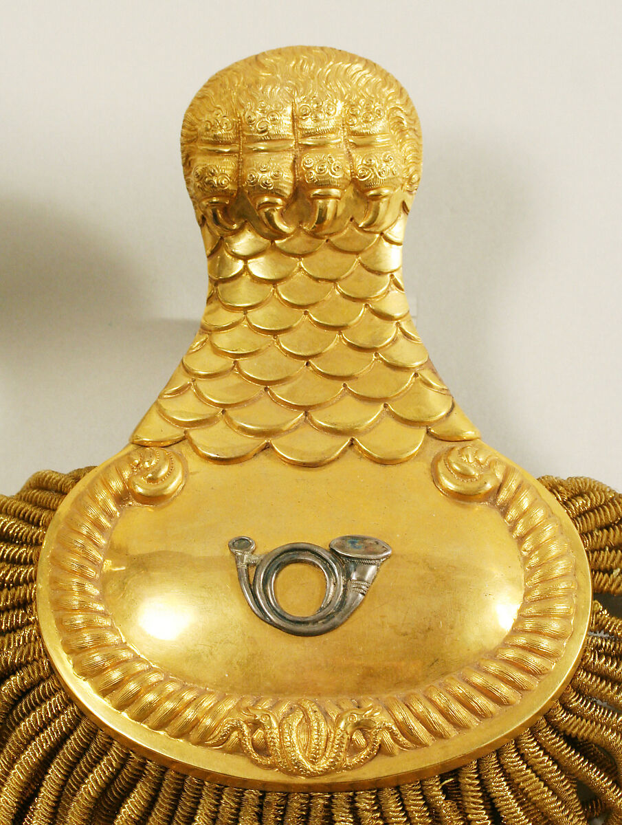 Epaulets, lacquer, brass, metallic thread, wool, Italian