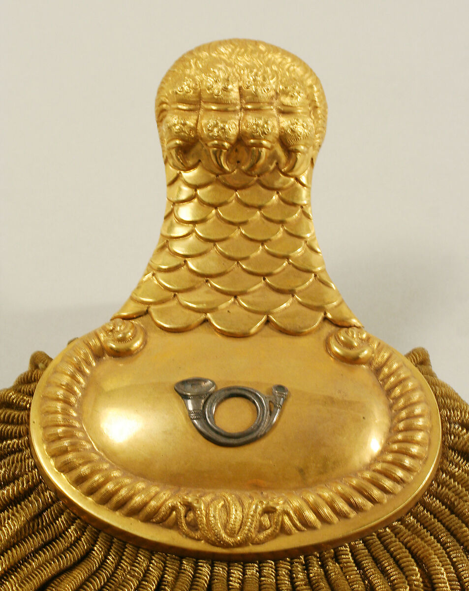 Epaulets, lacquer, brass, metallic thread, wool, Italian