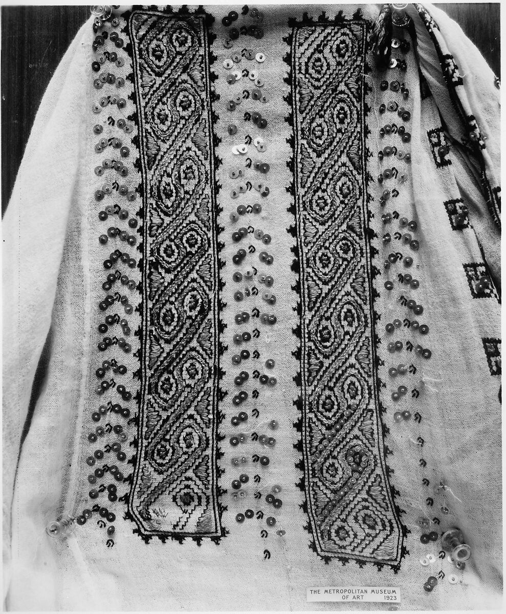 Dress, a,b) cotton, silk c) silk, wool, Romanian