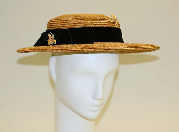 Hat, Hattie Carnegie (American (born Austria), Vienna 1889–1956 New York), straw, American 