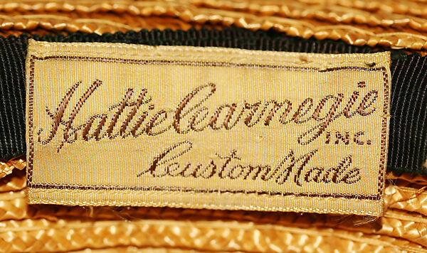 Hat, Hattie Carnegie (American (born Austria), Vienna 1889–1956 New York), straw, American