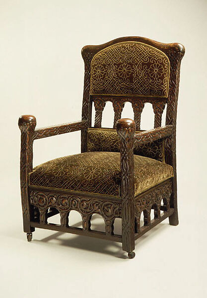 Armchair, Louis C. Tiffany (American, New York 1848–1933 New York), Oak, silk velvet, American
