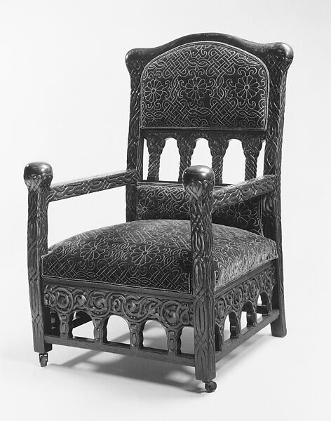 Armchair, Louis C. Tiffany (American, New York 1848–1933 New York), Oak, silk velvet, American