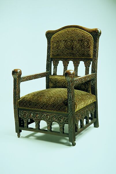 Armchair, Louis C. Tiffany (American, New York 1848–1933 New York), Oak, silk velvet, American