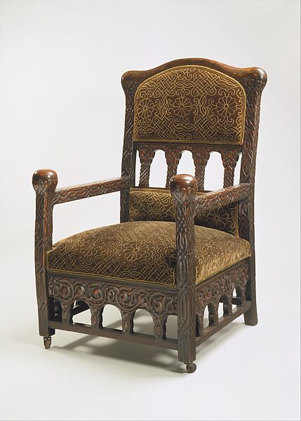 Armchair, Louis C. Tiffany (American, New York 1848–1933 New York), Oak, silk velvet, American 