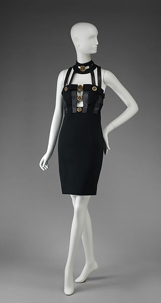 Dress, Gianni Versace  Italian, wool/silk blend, leather, metal, Italian