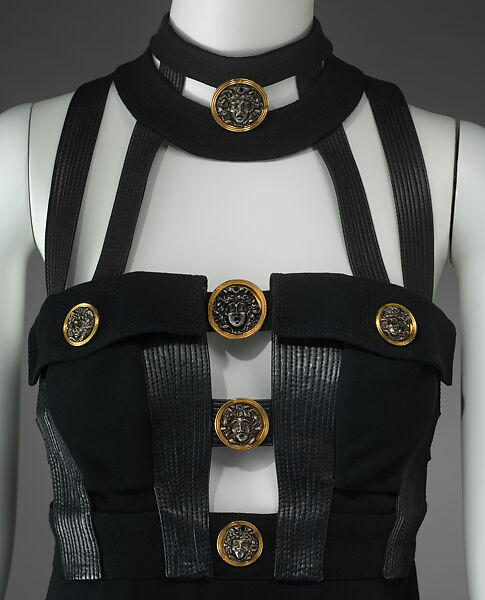 Dress, Gianni Versace (Italian, founded 1978), wool/silk blend, leather, metal, Italian