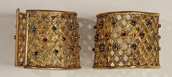 Flower girl ensemble, Yves Saint Laurent (French, founded 1961), (a) silk, metallic thread, cotton, nylon, metal, glass
(b) cotton, horsehair
(c, d) silk, metallic thread
(e) silk, metallic thread, metal
(f) metal, glass
(g, h) glass, metal
(i, j) metal, glass, French