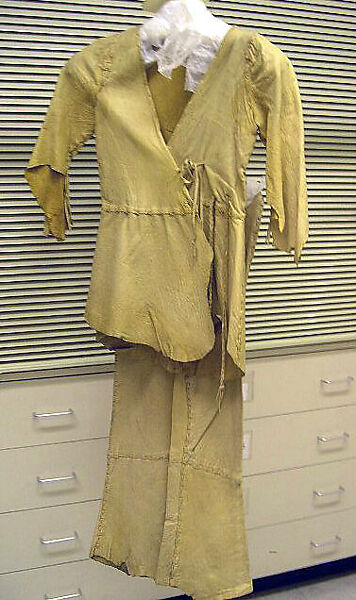 Ensemble, leather, plastic, glass, feathers, shell, metal, American