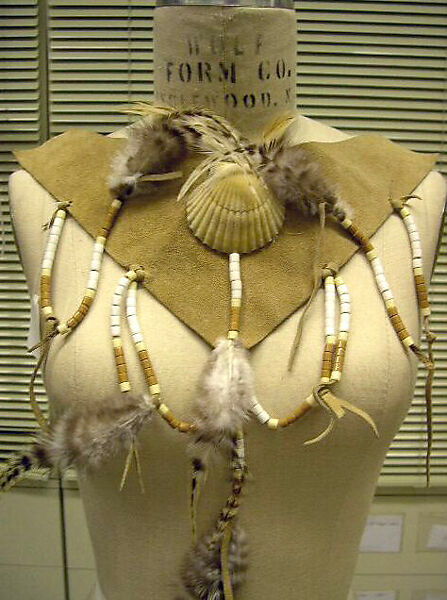 Ensemble, leather, plastic, glass, feathers, shell, metal, American