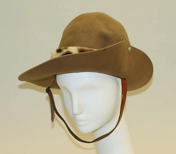 Hunting ensemble, (a–e) Abercrombie and Fitch Co. (American, founded 1892), (a, b) wool
(c) cotton
(d) wool, leather, fur
(e–h) leather, American