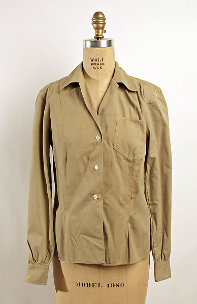 Hunting ensemble, (a–e) Abercrombie and Fitch Co. (American, founded 1892), (a, b) wool
(c) cotton
(d) wool, leather, fur
(e–h) leather, American