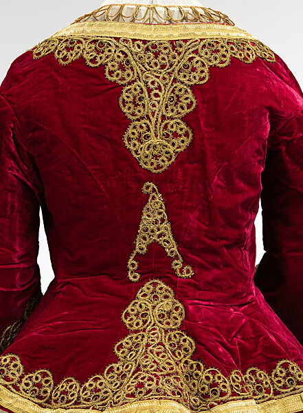 Fancy dress costume, silk, cotton, metallic thread, probably British