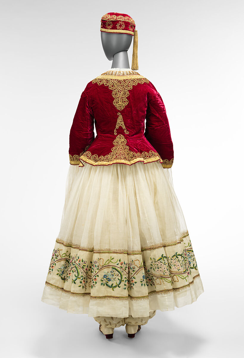 Fancy dress costume, silk, cotton, metallic thread, probably British