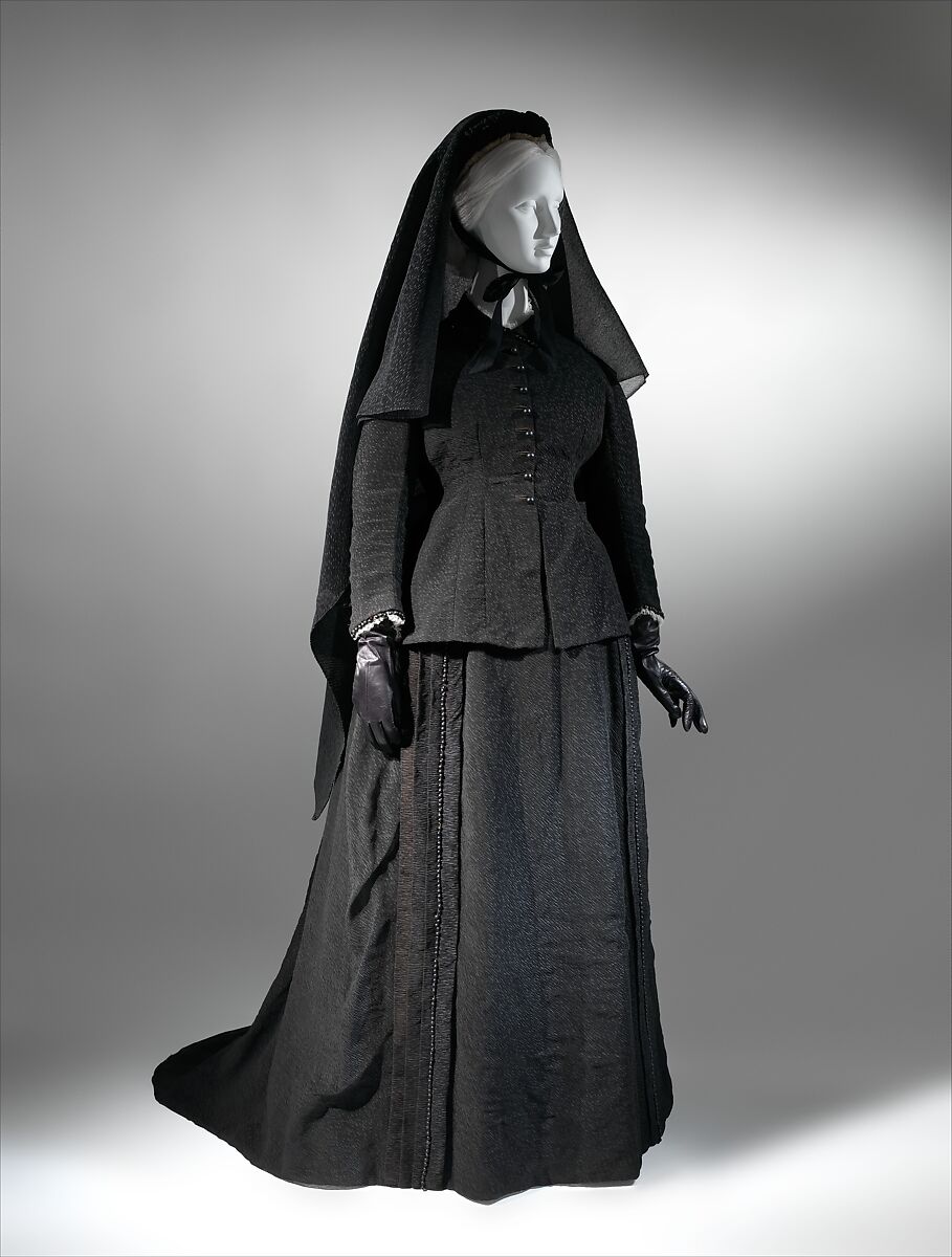 Mourning dress, silk, glass, French 