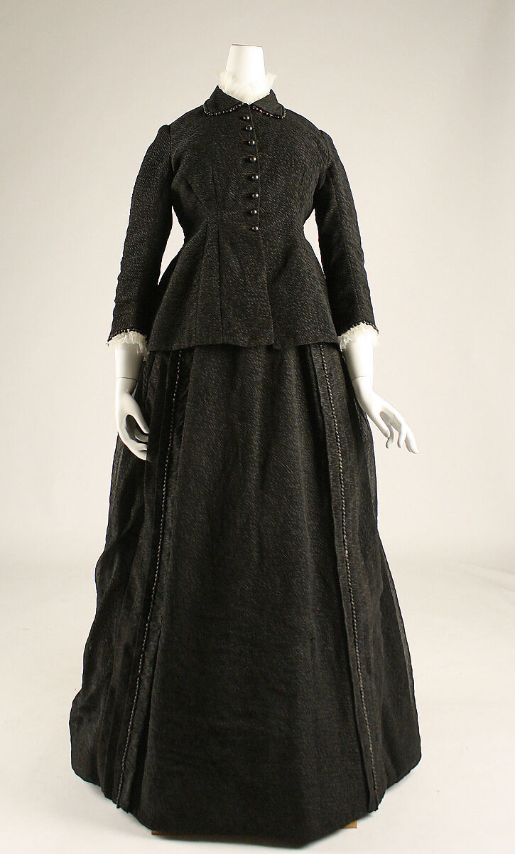 Mourning dress, silk, glass, French