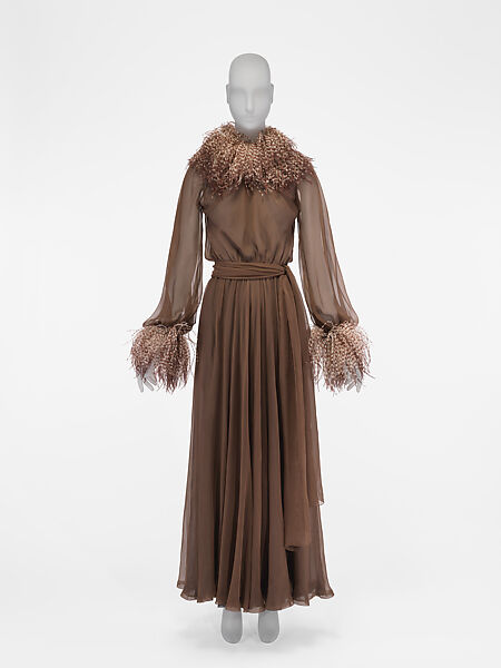 Evening dress, Yves Saint Laurent (French, founded 1961), silk, feathers, French 