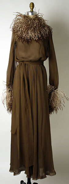 Evening dress, Yves Saint Laurent (French, founded 1961), silk, feathers, French