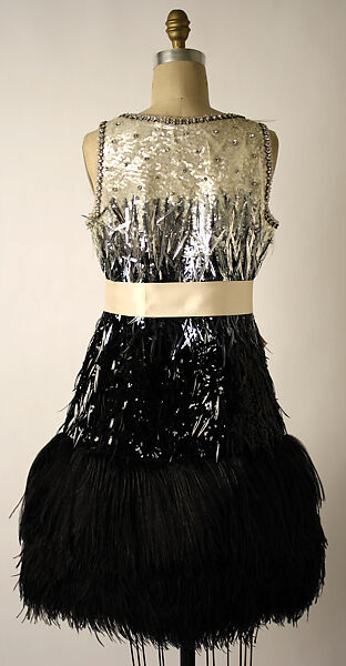 Evening dress, Yves Saint Laurent (French, founded 1961), silk, plastic, feathers, glass, French