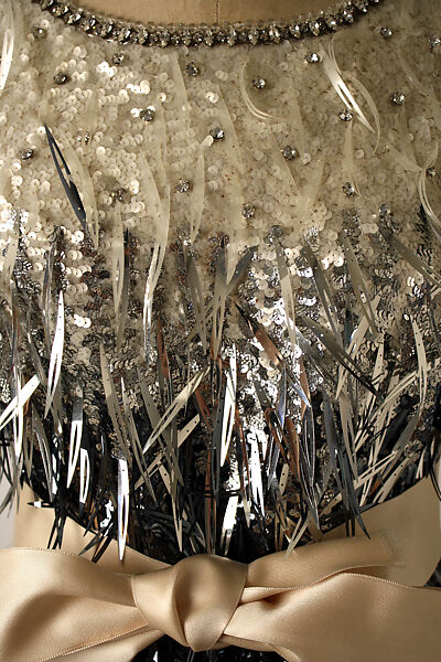 Evening dress, Yves Saint Laurent (French, founded 1961), silk, plastic, feathers, glass, French