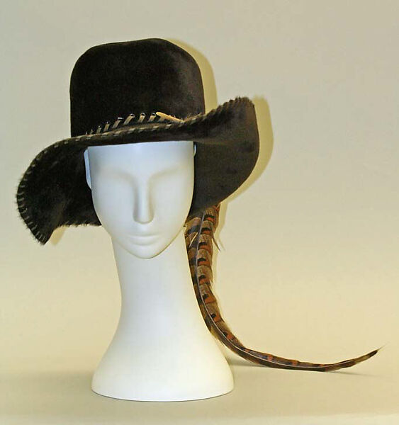 Hat, Yves Saint Laurent (French, founded 1961), wool, silk, feather, leather, French 