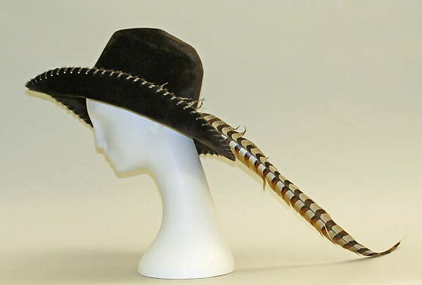 Hat, Yves Saint Laurent (French, founded 1961), wool, silk, feather, leather, French
