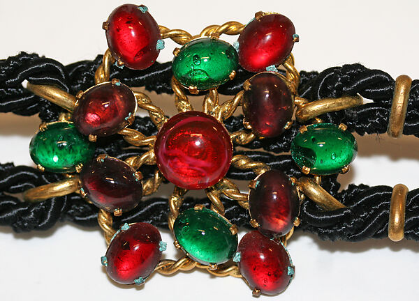 Belt, Yves Saint Laurent (French, founded 1961), synthetic fiber, metal, glass, French