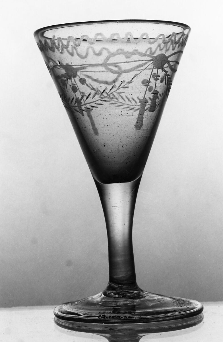 Wine Glass, Engraved blown lead glass, American 