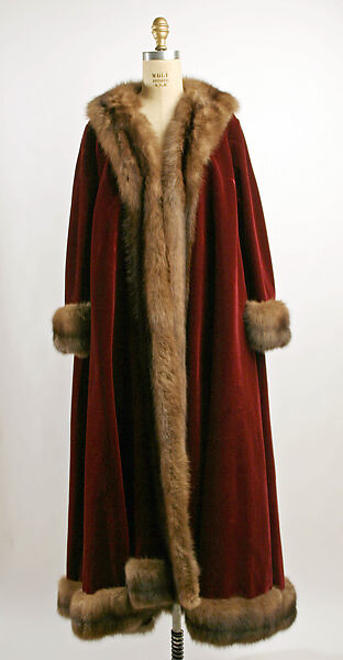 Evening coat, Emeric Partos, silk, fur, American 