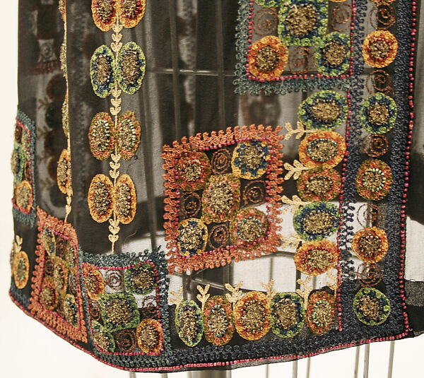 Evening dress, silk, metallic thread, glass, Italian