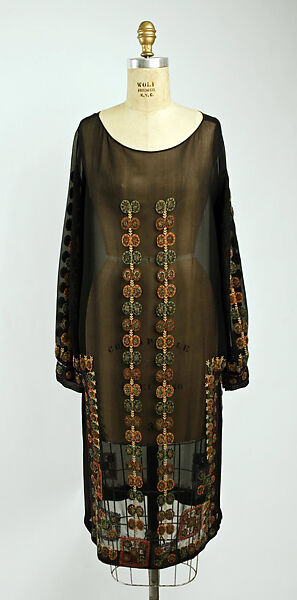 Evening dress, silk, metallic thread, glass, Italian 