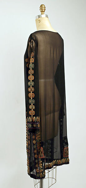 Evening dress, silk, metallic thread, glass, Italian