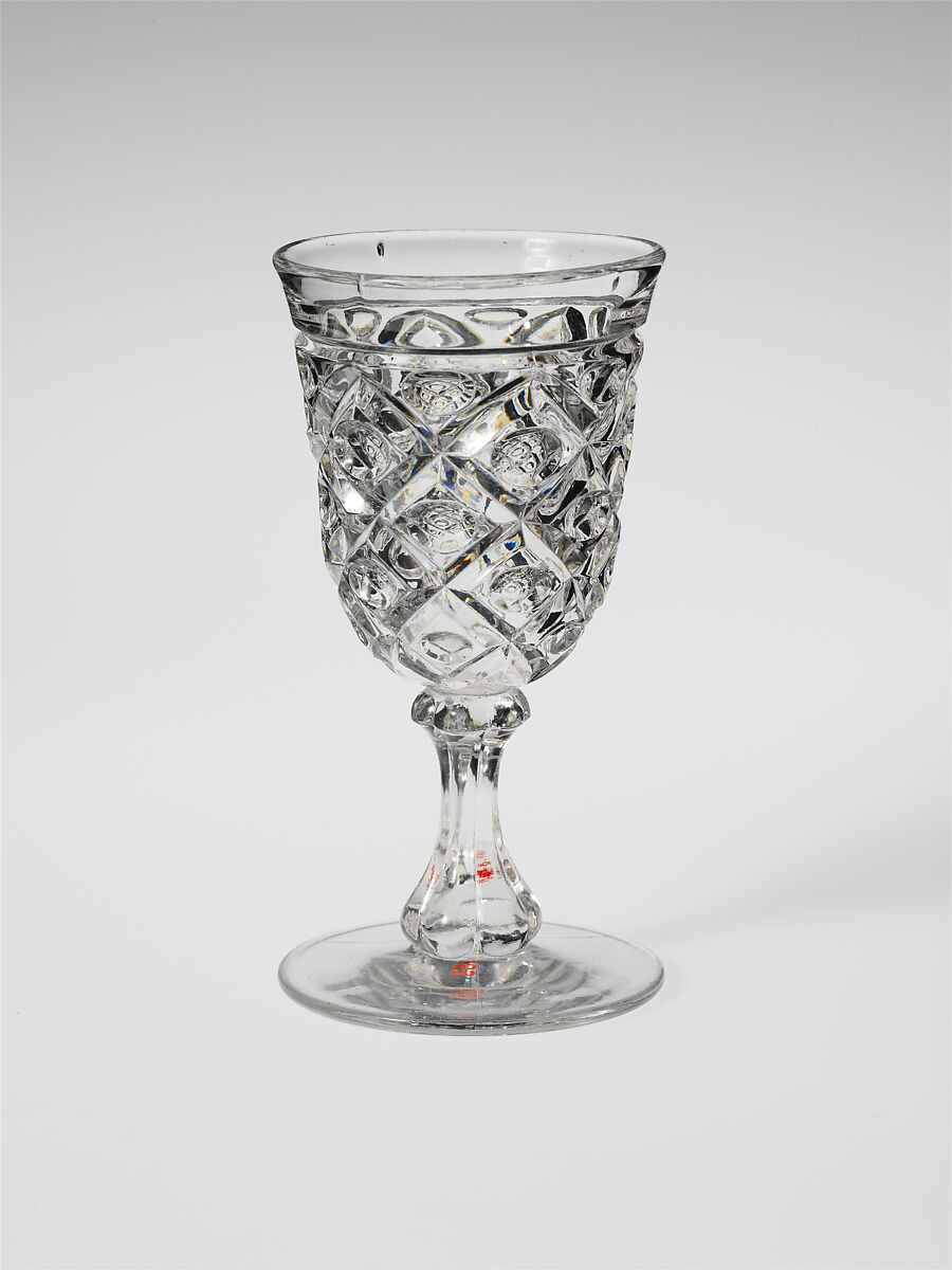 Goblet, Pressed glass, diamond thumbprint, American 