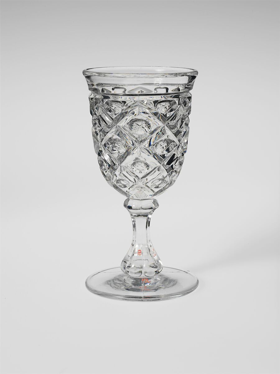 Goblet, Pressed glass, diamond thumbprint, American 