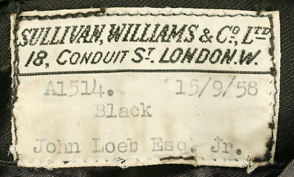 Suit, Sullivan, Williams &amp; Co., Ltd. (British), a) wool, silk; b) wool, British