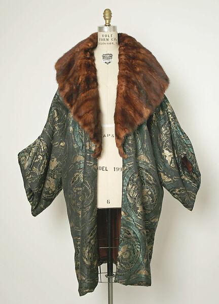 Evening coat, Driscoll (American, founded ca. 1864), silk, metallic thread, fur, American 
