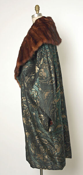 Evening coat, Driscoll (American, founded ca. 1864), silk, metallic thread, fur, American