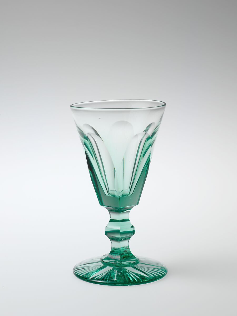 Wine glass, Probably manufactured by Jersey Glass Company of George Dummer (1824–1862), Blown and cut glass, American 