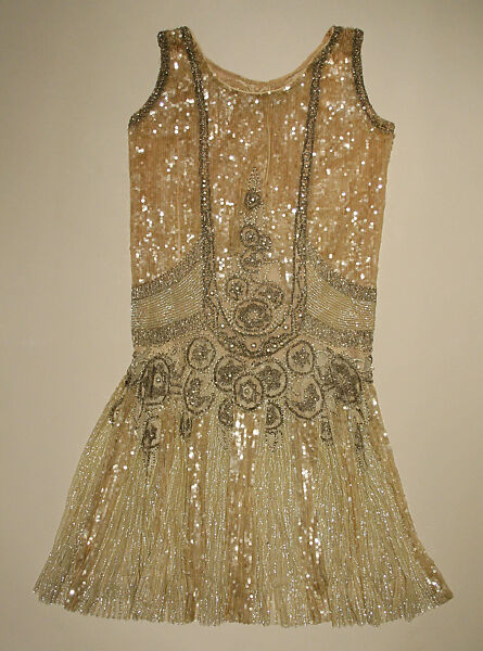 Evening dress, cotton, sequins, beads, American 
