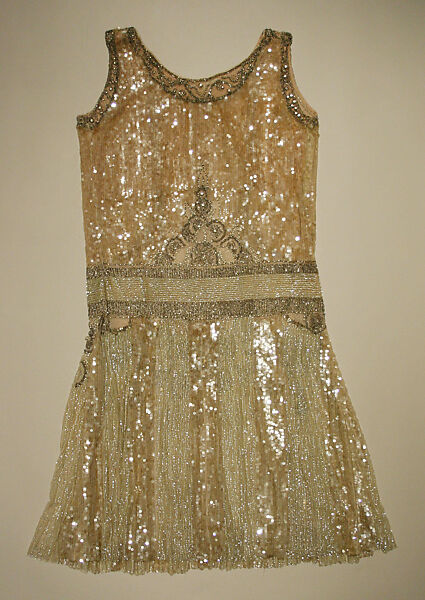 Evening dress, cotton, sequins, beads, American