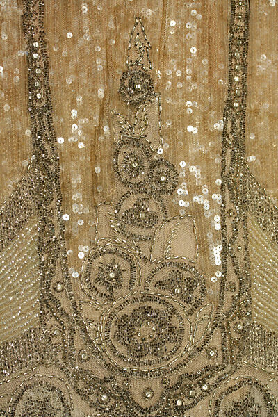 Evening dress, cotton, sequins, beads, American