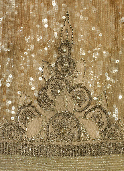 Evening dress, cotton, sequins, beads, American