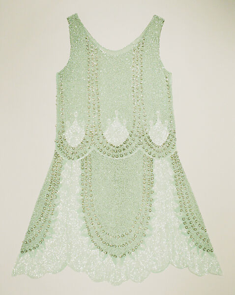 Evening dress, cotton, metal, French 