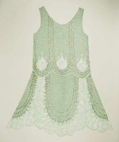 Evening dress, cotton, metal, French
