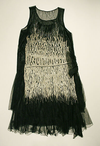 Dress, cotton, silk, glass, American